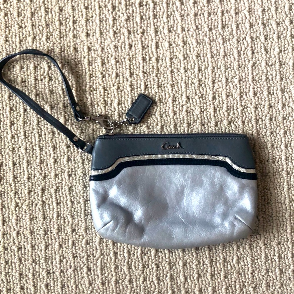 Coach Grey and Silver leather wristlet